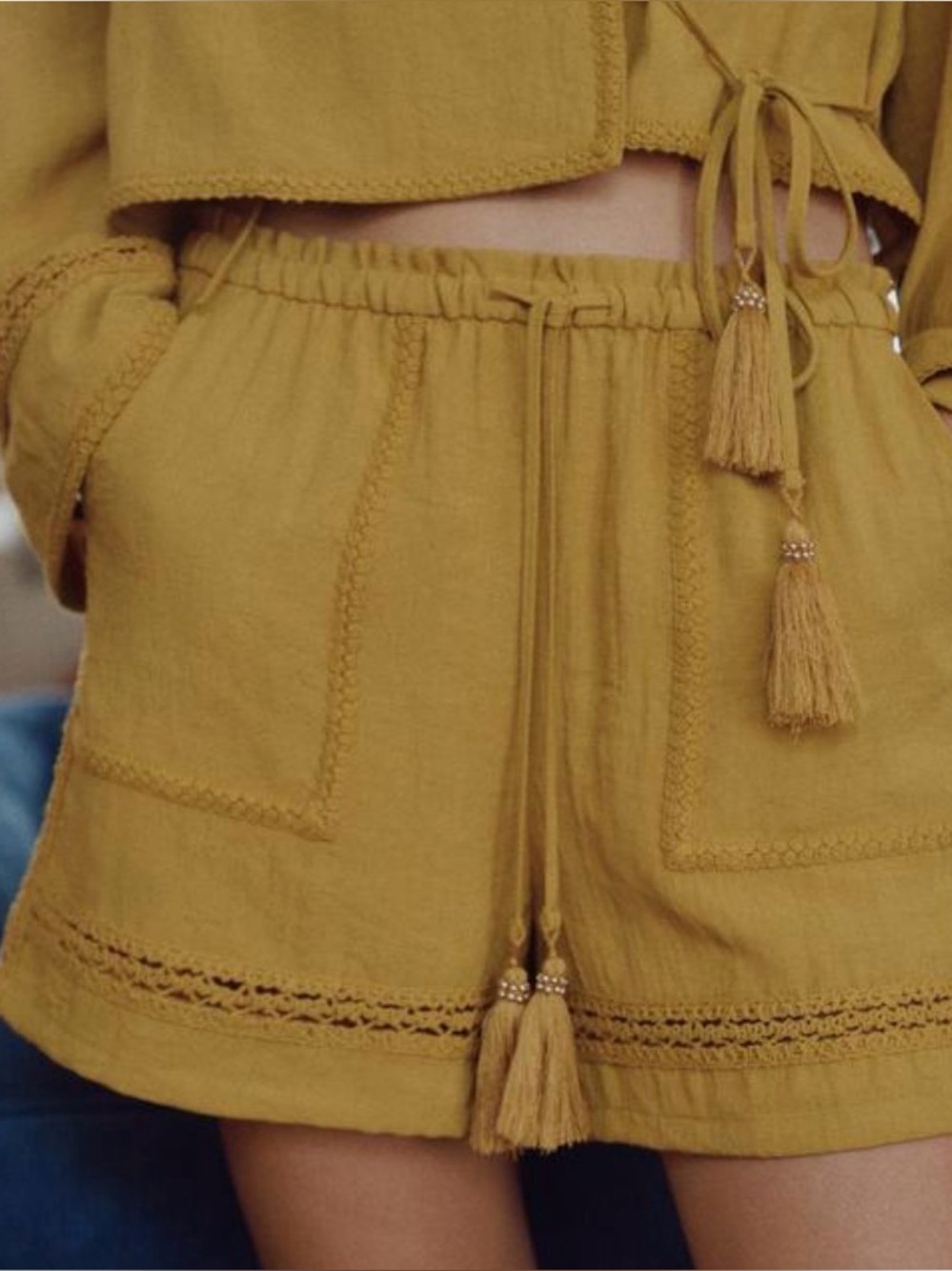 Zara Mustard Drawstring Tassel Women's Shorts